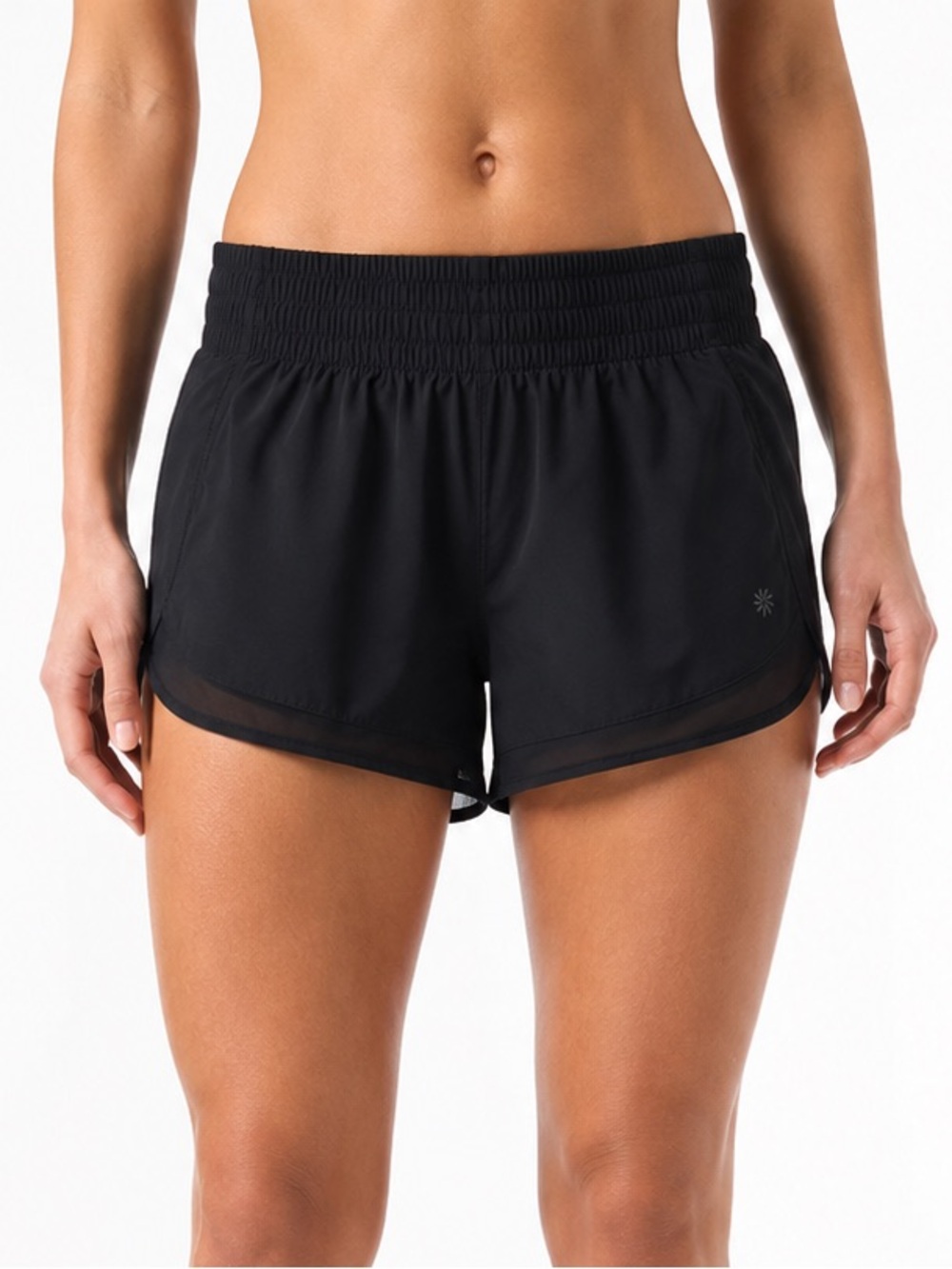 Athleta Mesh Racer Run Shorts Black Medium 4” Lined Running Athletic